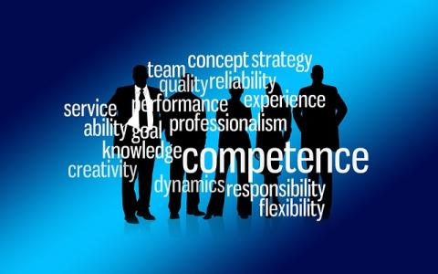 Key words starting with Competence with five individuals in the background