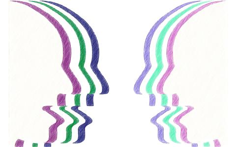 Outlines of three faces facing each other