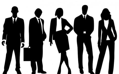 five male and female professional dress in silhouette 
