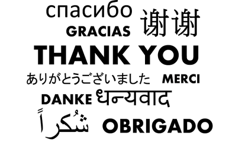 Appreciation with the words thank you in mulitiple languages