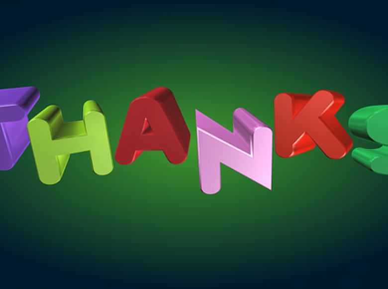 The word "Thanks" in multicolored letters