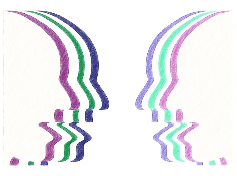 Outlines of three faces facing each other