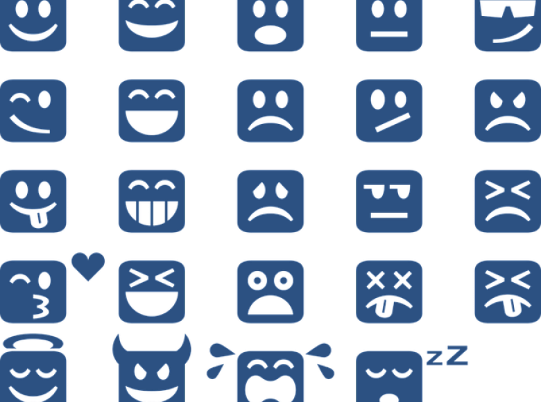 Various blue face emoji's demonstrating emotions