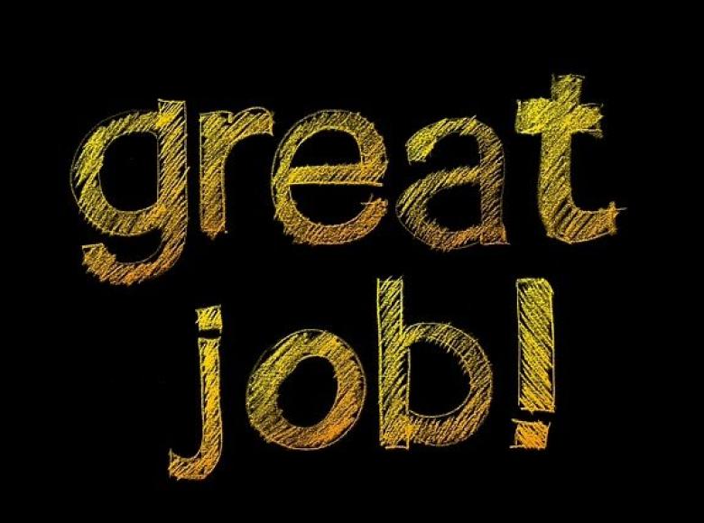 Appreciation with the words "great job" on a black board