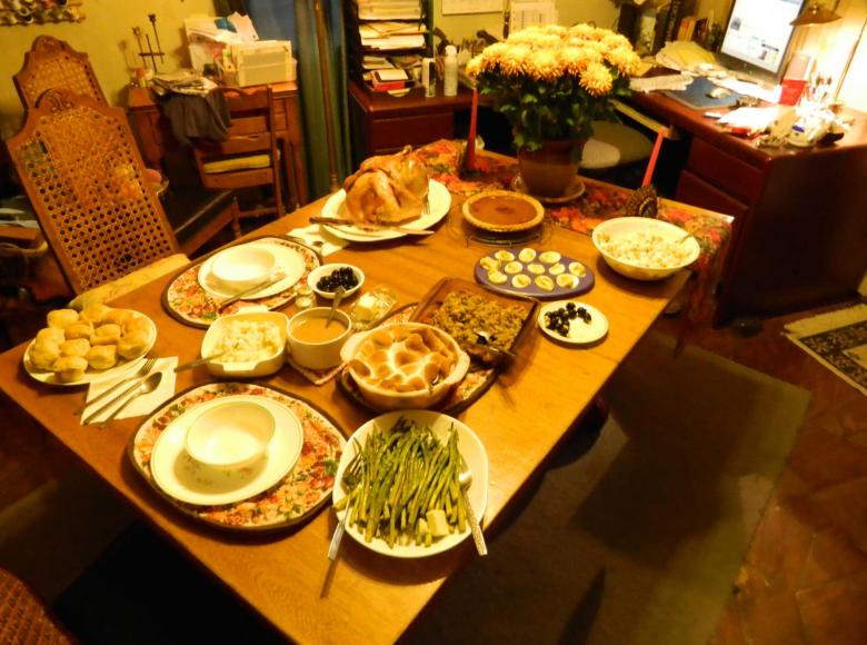 Thanksgiving dinner table.